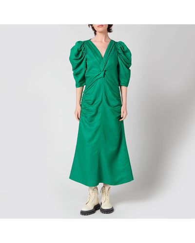 Proenza Schouler Linen Viscose Shirred Sleeve Dress - Green