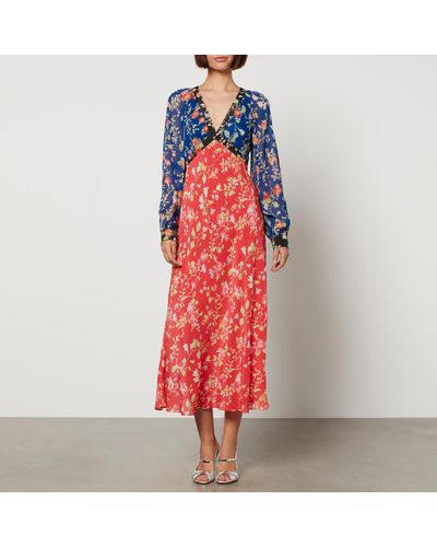 RIXO London Ayla Floral-Print Chiffon Midi Dress - Red