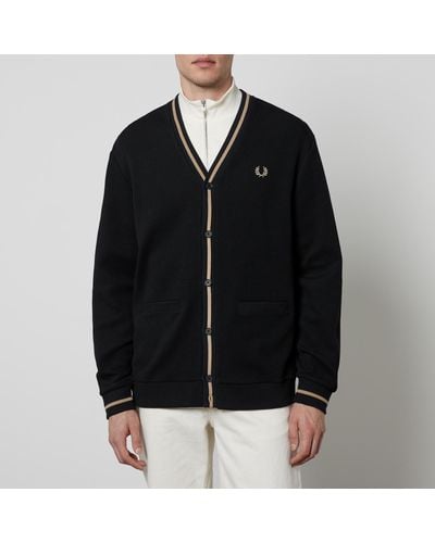 Fred Perry Contrast-Tipped Cotton-Piqué Cardigan - Black