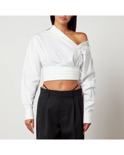 Alexander Wang Cropped Cotton-Poplin Wrap Shirt - White