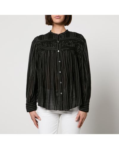 Isabel Marant Plalia Striped Cotton-Seersucker Blouse - Black