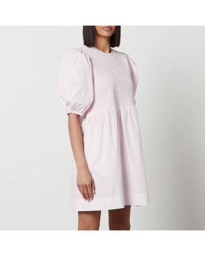 Ganni Organic Cotton-Poplin Mini Smock Dress - Pink