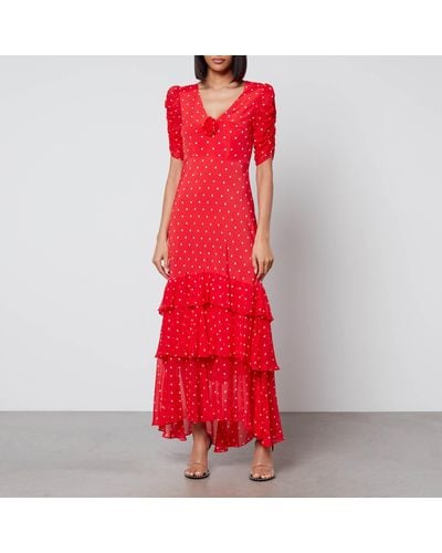 RIXO London Rosheen Polka-Dot Woven Midi Dress - Red