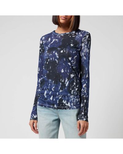 Proenza Schouler Painted Floral Long Sleeve T-shirt - Blue
