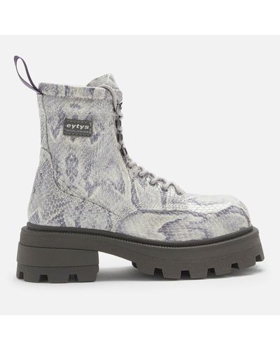 Eytys Michigan Snake Print Lace Up Boots - Gray