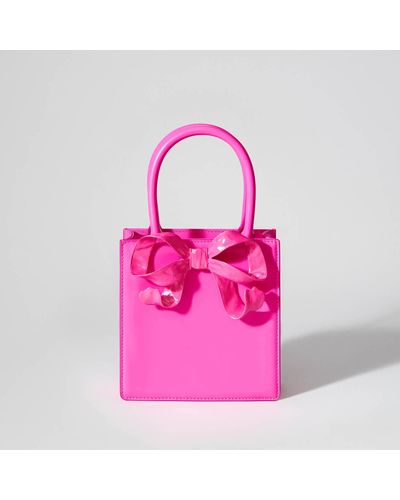 Self-Portrait Mini Bow Patent-leather Tote Bag - Pink