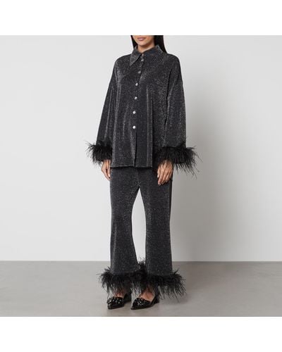 Sleeper Feather-Trimmed Lurex Party Pyjama Set - Black