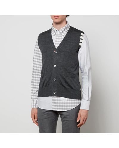 Thom Browne 4-bar Classic V-neck Knit Vest - Grey