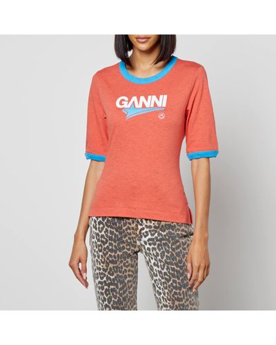 Ganni Logo-Print Organic Cotton T-Shirt - Orange