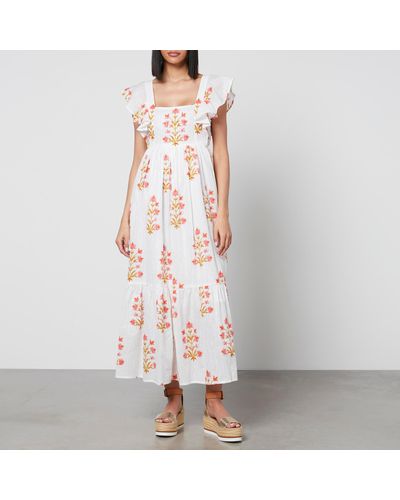SZ Blockprints Charlotte Floral-print Cotton-gauze Midi Dress - White