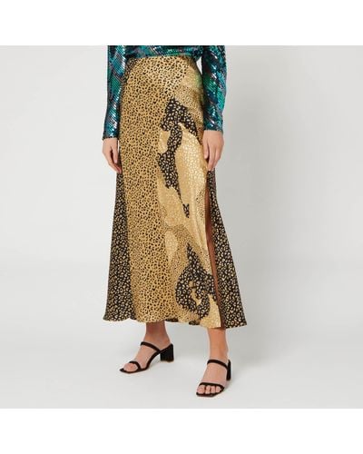 RIXO London Parker Leopard Print Silk Slip Skirt - Metallic