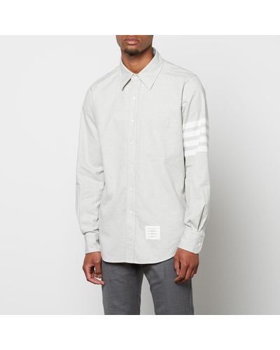 Thom Browne 4-Bar Straight Fit Flannel Shirt - Gray