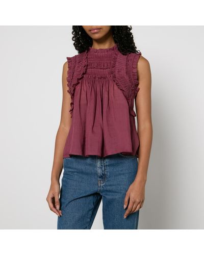 Sea Cole Ruffled Ramie Blouse - Red