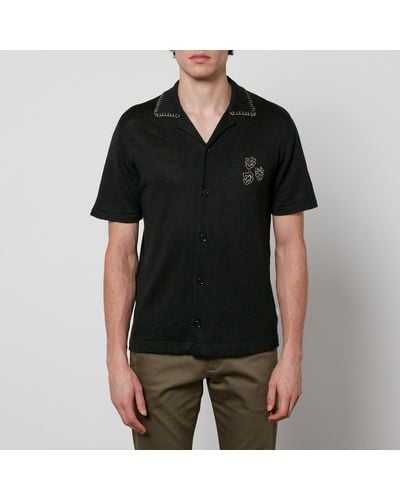 NN07 Henry Embroidered Linen Shirt - Black