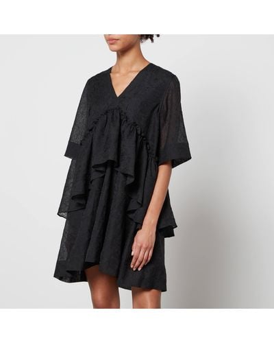 Ganni Crinkled Georgette Mini Dress - Black