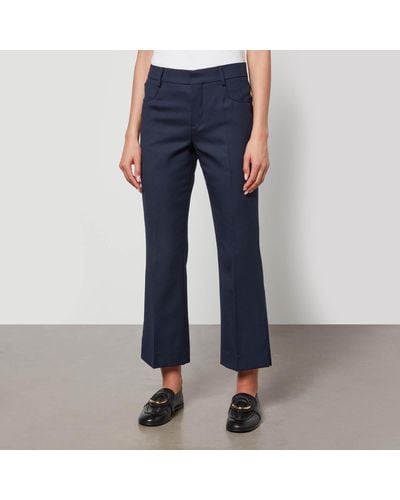 Ami Paris Cropped Twill Flared Trousers - Blue
