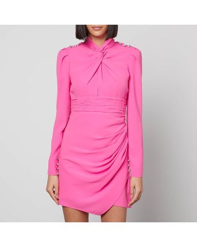 Self-Portrait Crystal-embellished Twist-front Crepe Mini Dress - Pink