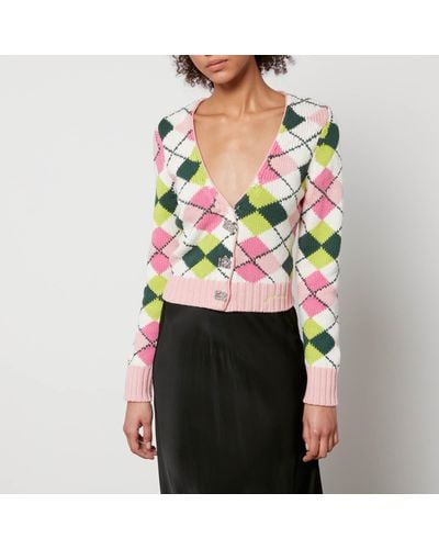 Ganni Graphic Cotton V-neck Cardigan - Multicolour