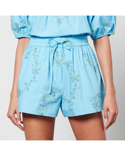 Ganni X Coggles Floral-Print Organic Cotton Shorts - Blue