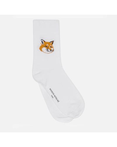 Maison Kitsuné Fox Intarsia Cotton-Blend Socks - White
