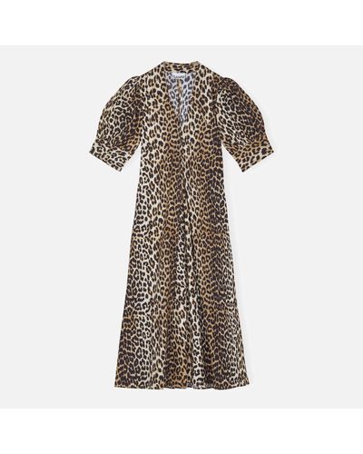 Ganni Leopard-Print Cotton-Poplin Maxi Dress - Natural