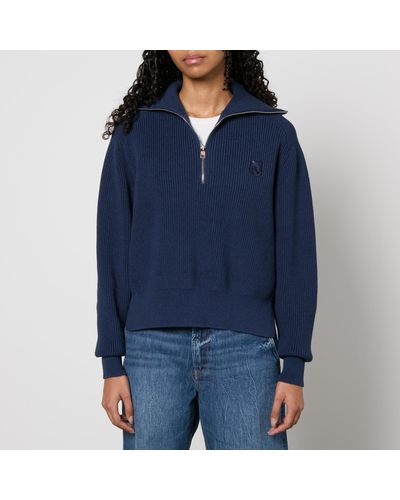 Maison Kitsuné Bold Fox Cotton-Blend Half-Zip Sweater - Blue
