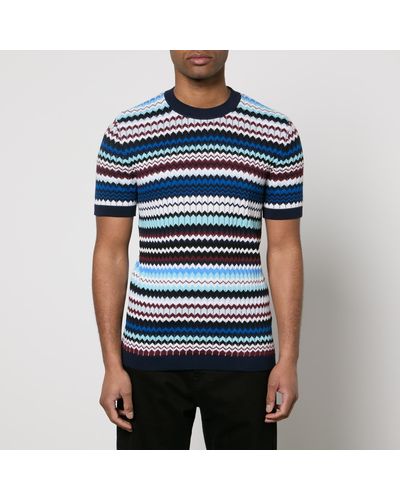 Missoni Chevron Intarsia Cotton T-Shirt - Blue