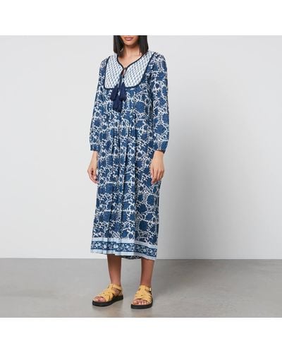 SZ Blockprints Kitty Floral-print Cotton-poplin Dress - Blue