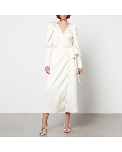 ROTATE BIRGER CHRISTENSEN Satin Wrap Midi Dress - White