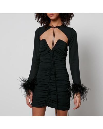 De La Vali Mame Feather-Trimmed Chiffon Mini Dress - Black