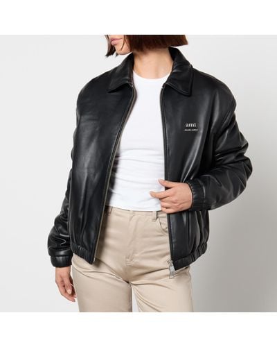 Ami Paris Padded Leather Jacket - Black