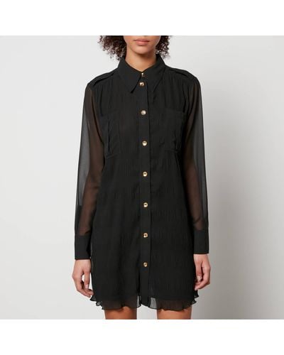 Ganni Plissé-Georgette Shirt Dress - Black