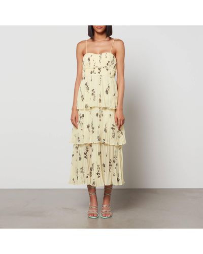 Self-Portrait Yellow Floral Silhouette Tiered Midi Dress