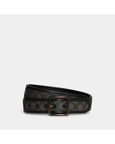 COACH Harness Reversible Logo-Jacquard And Leather Belt - Black