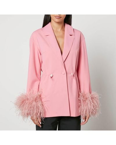 Sleeper Girl With Pearl Feather-Trimmed Crepe Blazer - Pink