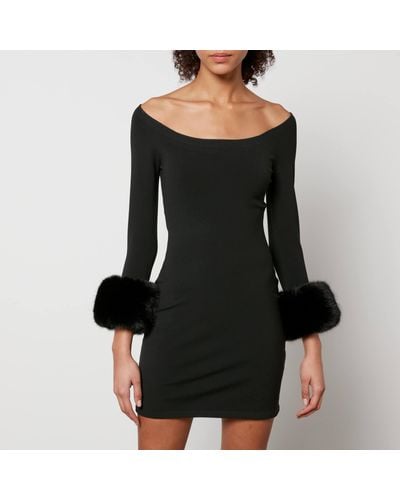 Alexander Wang Faux Fur Trimmed Jersey Off-Shoulder Mini Dress - Black