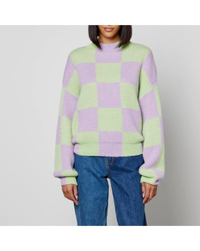 Stine Goya Adonis Checked Intarsia-Knit Sweater - Purple