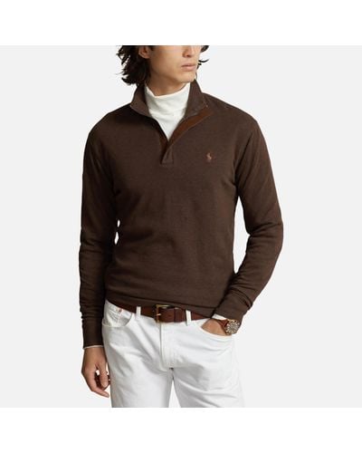 Polo Ralph Lauren Herringbone Cotton-blend Quarter Zip Sweater - Brown