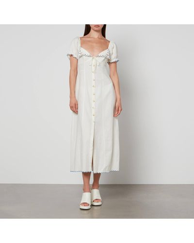 RIXO London Briella Scalloped Embroidered Linen-blend Midi Dress - White