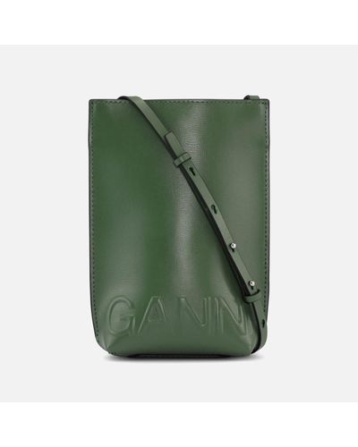 Ganni Banner Logo-debossed Recycled Leather Shoulder Bag - Green