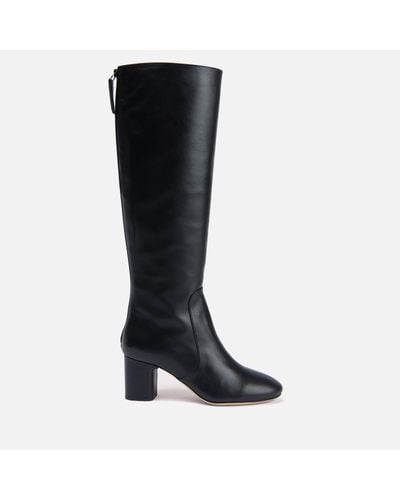 BY FAR Miller Leather Heeled Knee High Boots - Black