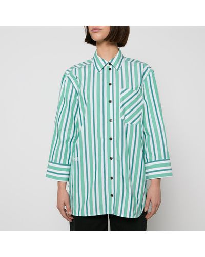 Ganni Striped Organic Cotton Shirt - Blue