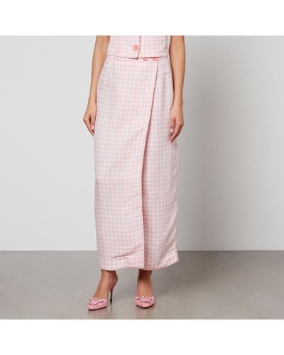 Sleeper Lili Marleen Gingham Linen-Blend Skirt - Pink