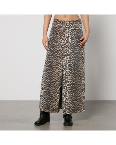 Ganni Leopard-Print Denim Maxi Skirt - Brown