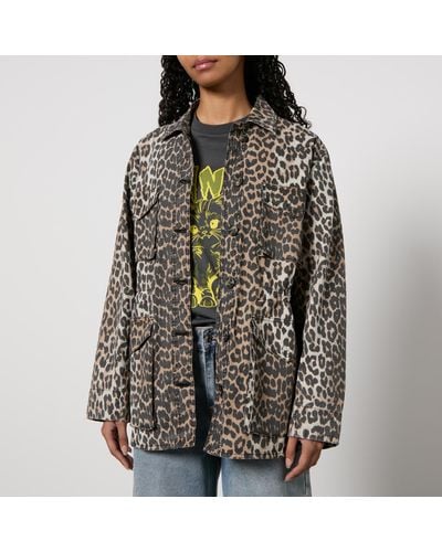 Ganni Leopard-Print Canvas Jacket - Grey