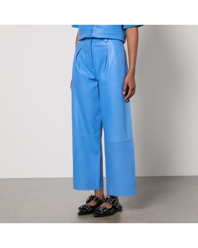 Stella Nova Soft Casual Cropped Leather Pants - Blue
