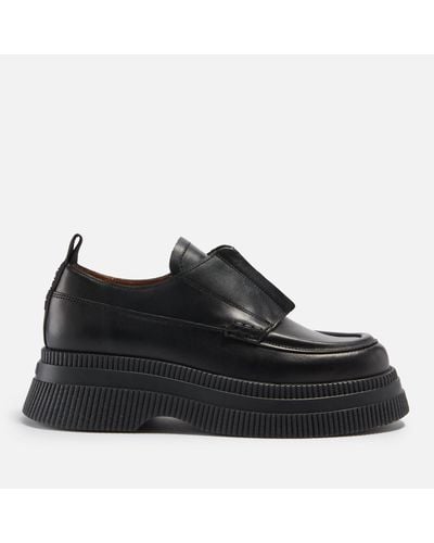 Ganni Zip-detailed Leather Loafers - Black