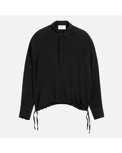 Ami Paris Virgin Wool-Blend Polo Shirt - Black
