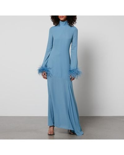 De La Vali Cosmopolitan Feather-Trimmed Chiffon Maxi Dress - Blue