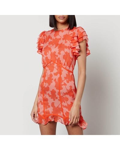 De La Vali Octavia Floral-Print Chiffon Mini Dress - Orange